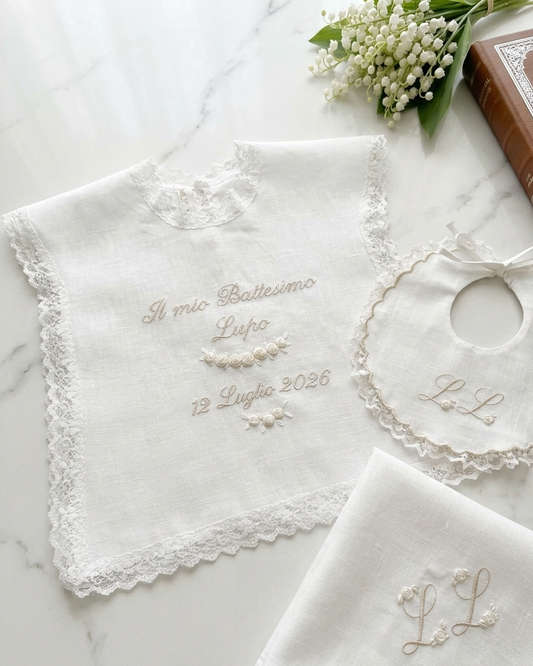 Set Battesimo Componibile "Roselline" ricamate a mano