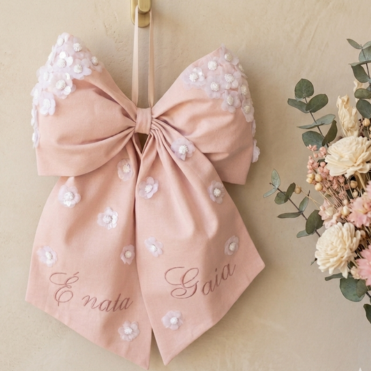 Fiocco cotone rosa con rose in 3d 