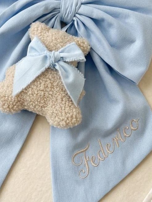 Fiocco nascita con teddy celeste