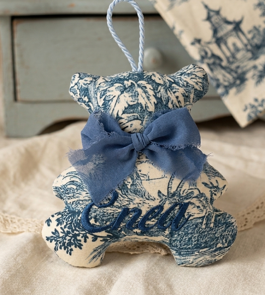 Orsetto toile de jouy con nome ricamato