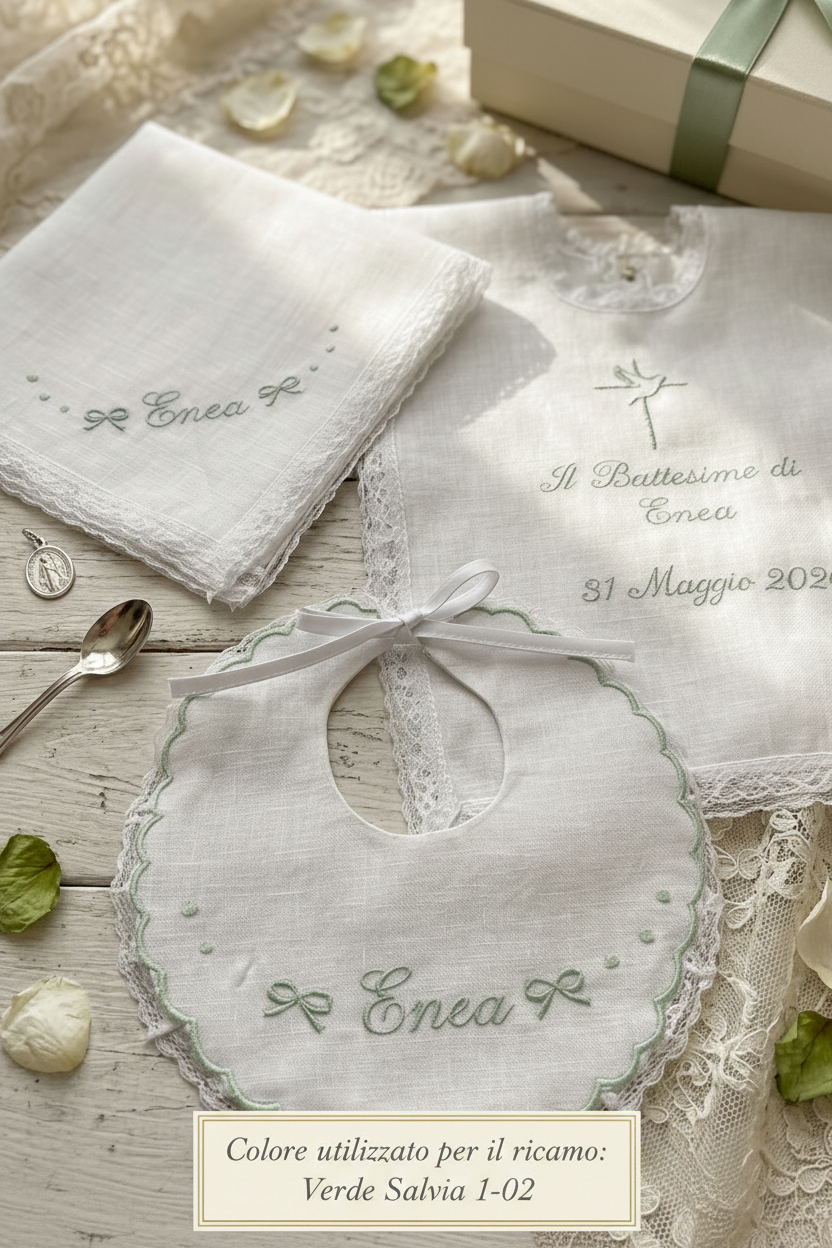 Set Battesimo Componibile - Ricamo Croce e Colomba