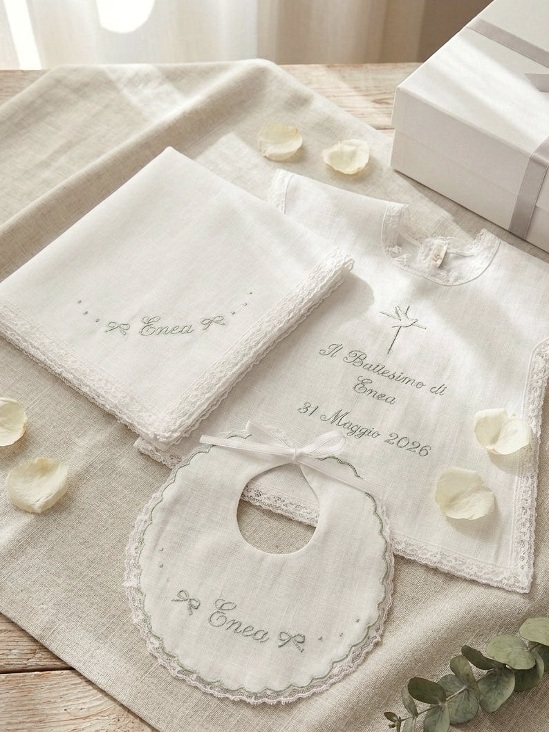 Set Battesimo Componibile - Ricamo Croce e Colomba