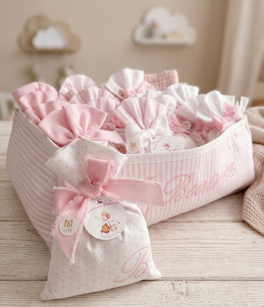 Sacchetto nascita pois rosa