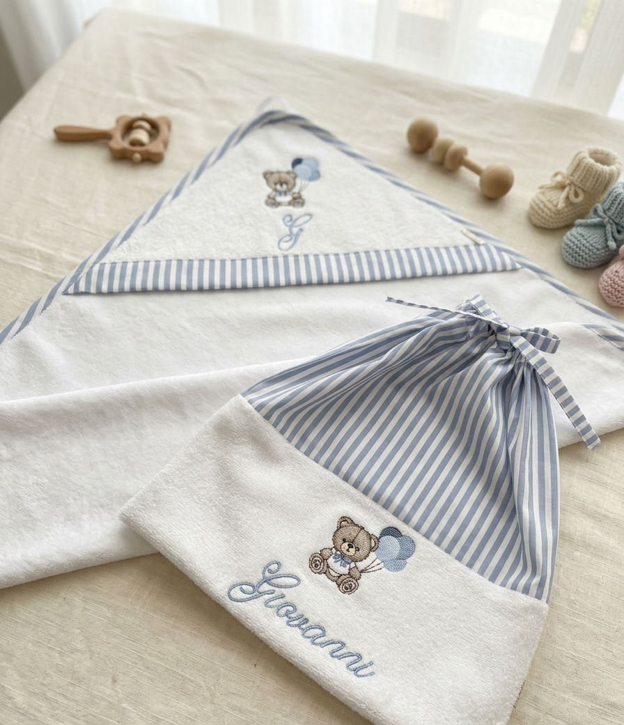 Set accappatoio con orsettoe righe
