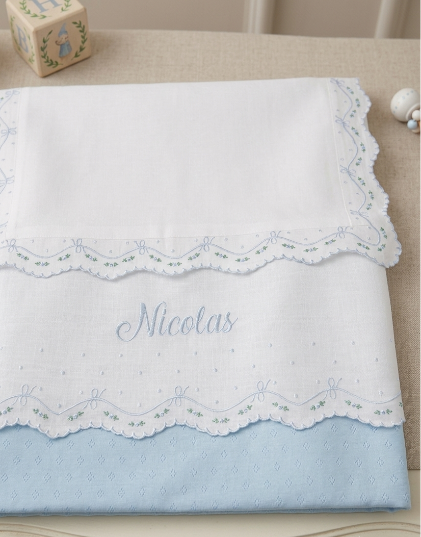 Set lenzuolino con smerlo pois e fiocchetti con fiori